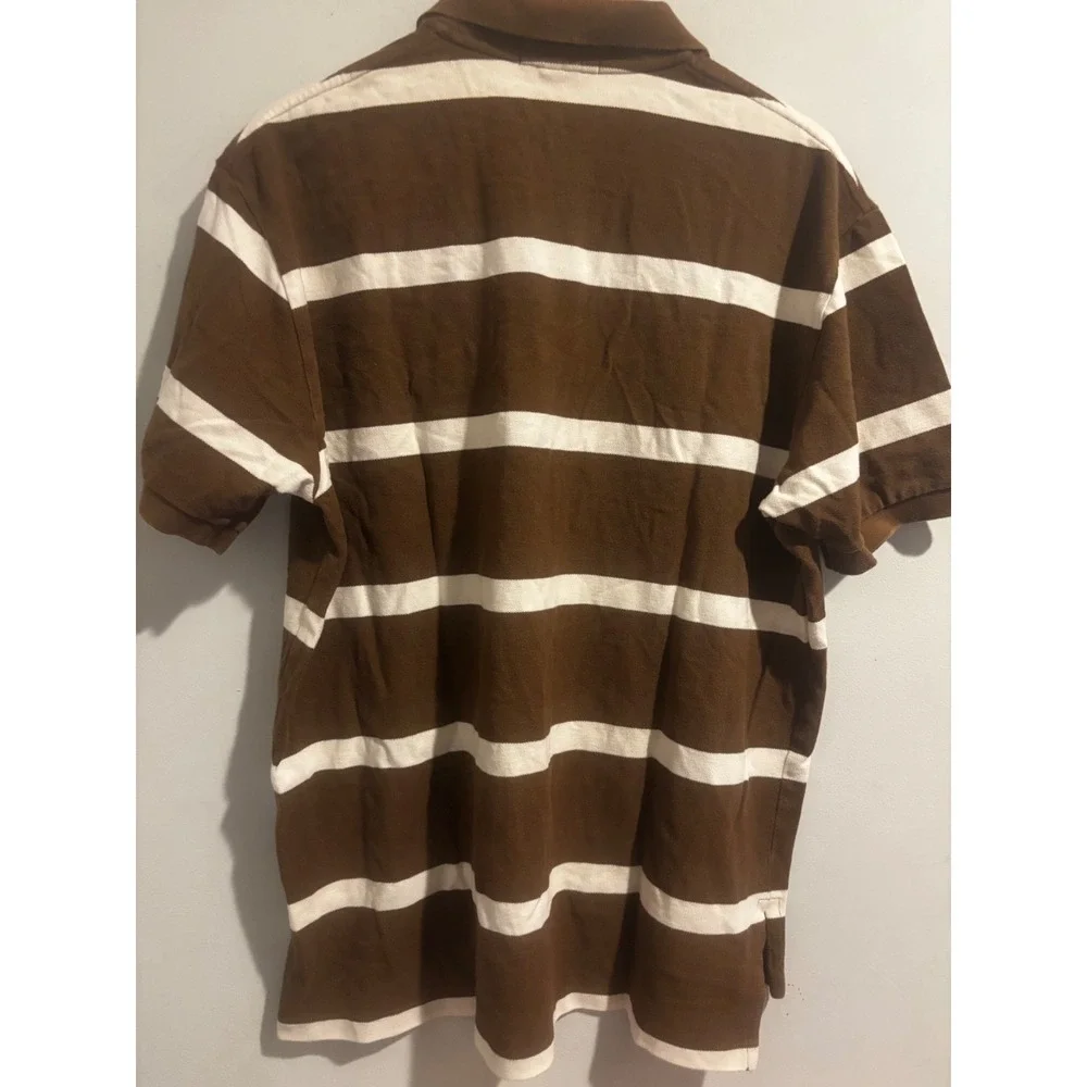 Vintage Ralph‎ Lauren Polo Shirt Men's XL Short Sleeve Brown Cream Striped